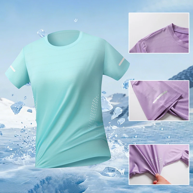 Summer Short-Sleeved T-Shirt Men Women Thin Ice Silk Breathable Sports Casual Quick-Drying T-Shirt image 2