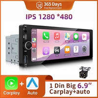 IPS 6.9 Inch 1Din Carplay Android Auto Car Radio Multimedia Video MP5 Player HD Touch Screen No DVD Bluetooth Stereo Universal