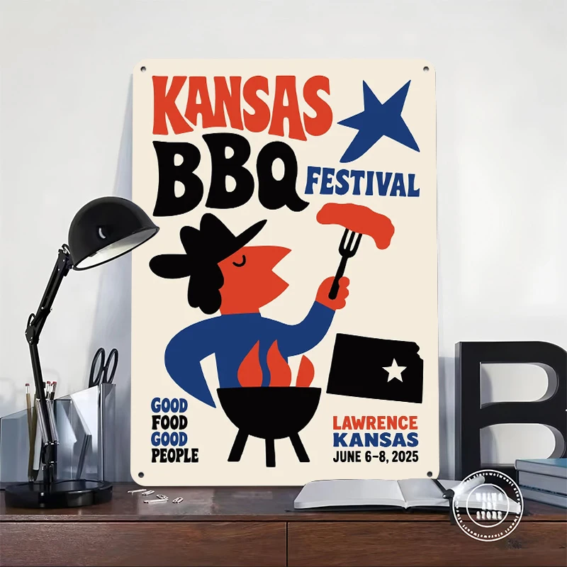 Kansas BBQ Festival Print Tinplate Poster Customized Wall Art Retro Vintage Metal Signs for Fans Home Decorations Living Room