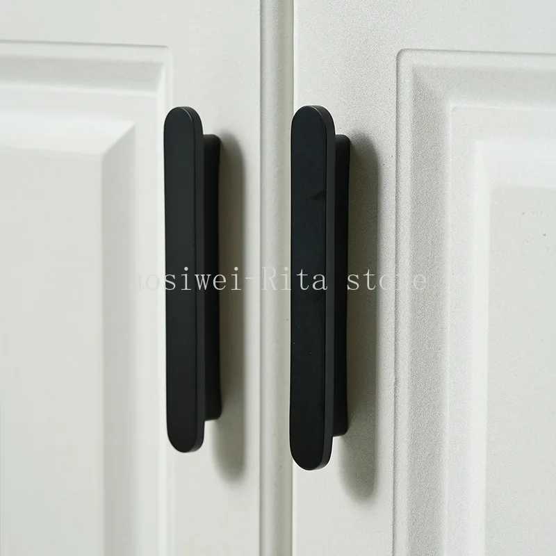 Solid Brass Plain Modern Style Cabinet Wardrobe Drawer Brushed Brass Knobs Furniture Black Handle T-bar