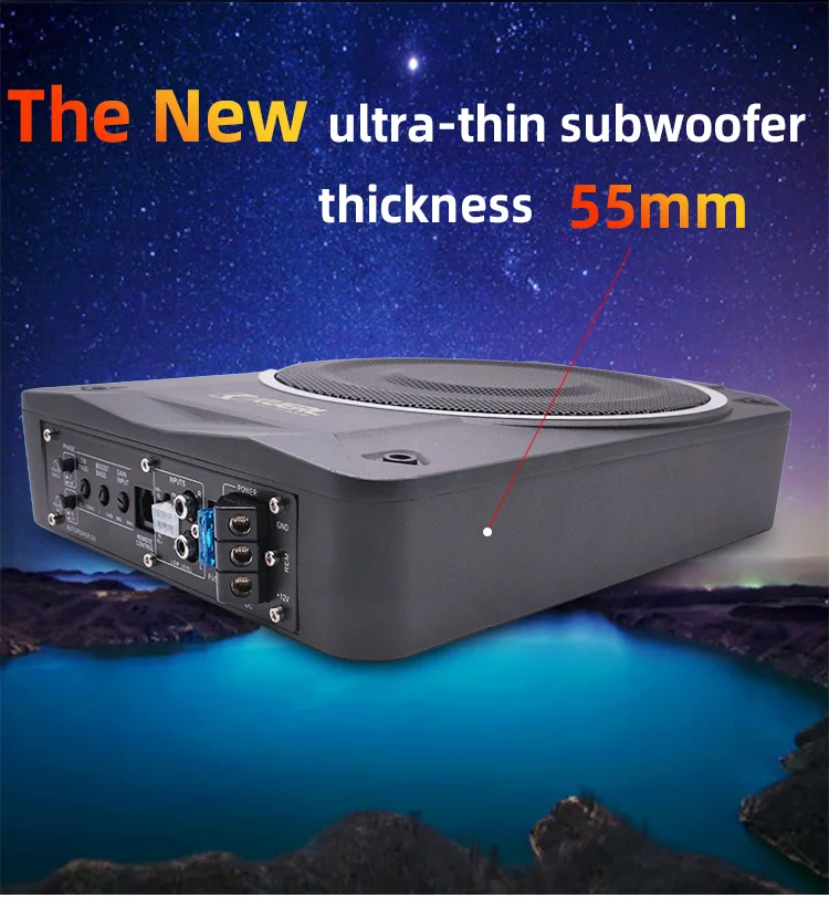 Factory Aluminum alloy 55mm-thickness 10Inch RMS Power 200W Car Audio Active Subwoofer Built-in Amplifier & Wired Aolume Control
