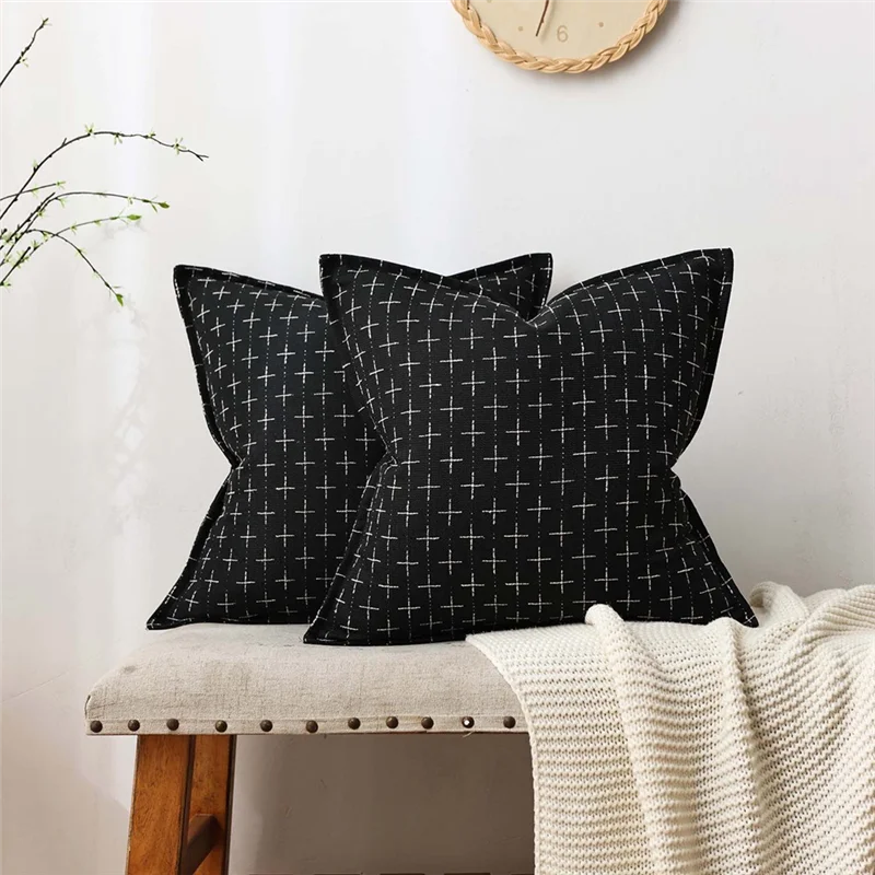 -SPOR Sarung Bantal Lempar Dekoratif Hitam Bertekstur Tenun 18X18 Inci Sarung Bantal Sofa Antik Sarung Bantal