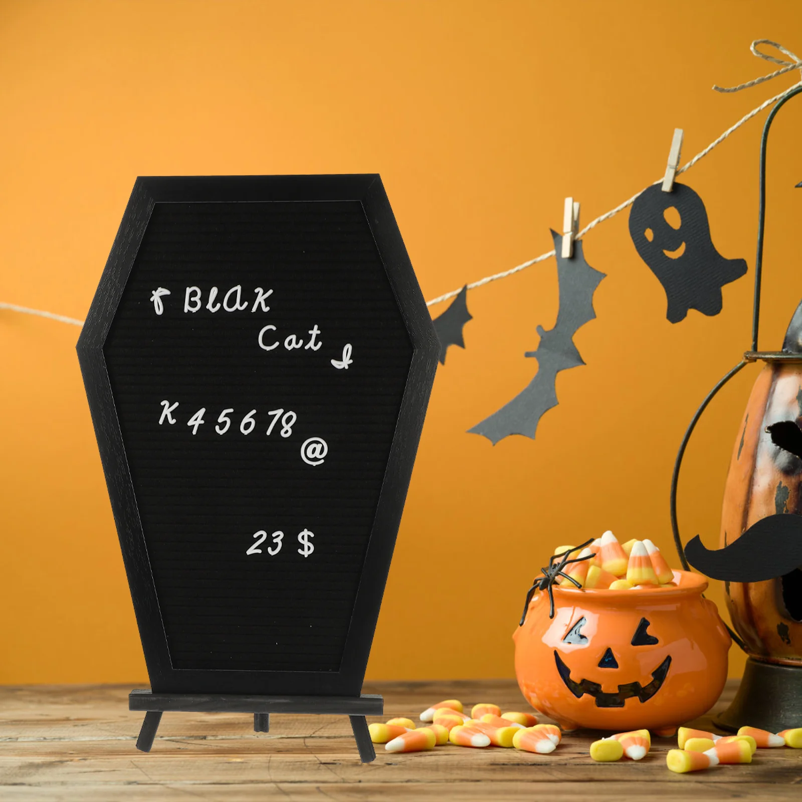 1Set Coffin Shaped Letter Board with Sturdy Wooden Frame Standing Memo Board DIY Letters for Halloween Party Home Decoration