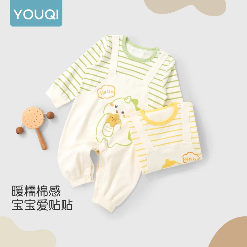 

【Youqi】Chinese Baby Autumn Romper Unisex Pure Cotton Long-Sleeve Jumpsuit Infant Outdoor Clothing Crawling Suit