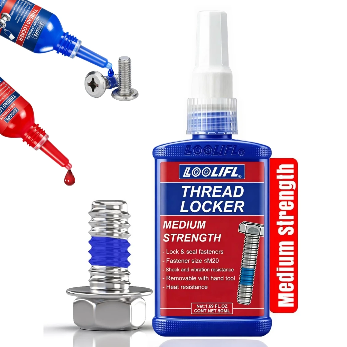 10Ml-50Ml Screw Nut Locking Adhesive, Anti-Loosening Anaerobic Adhesive, 271/243/ Thread Sealant, Oil-Resistant and High-Temperature Resistant, Household Repair Metal Adhesive, Medium and High Strength Options Availabl