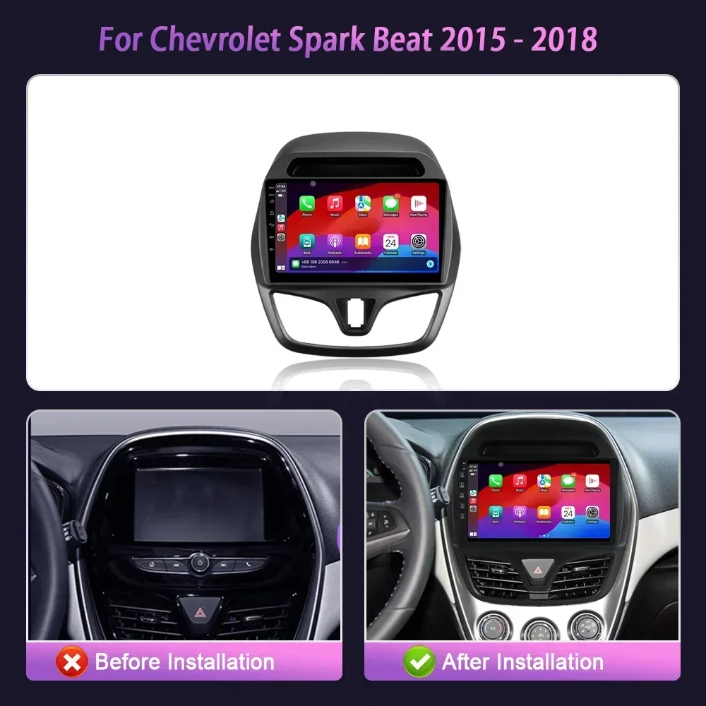 Android 14カーラジオ,マルチメディアナビゲーション,ワイヤレス,CarPlay,ステレオ,wifi,車用Chevrolet Spark Beat 2015-2018