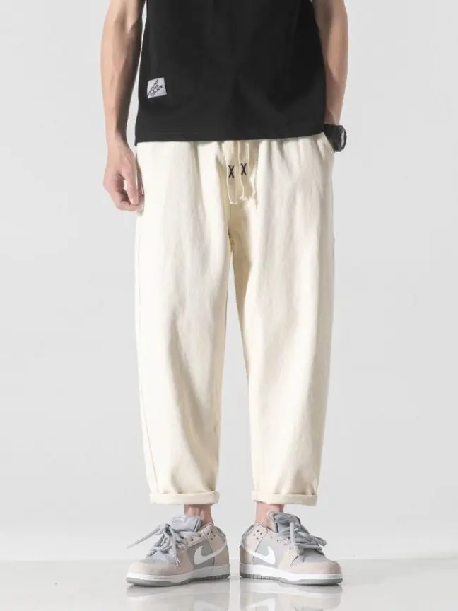 

Jayvion Men's Casual Straight Leg Cotton Linen Loose Fit Thin Spring Autumn New Sle Drapey Long Pants Breathable Comfortable