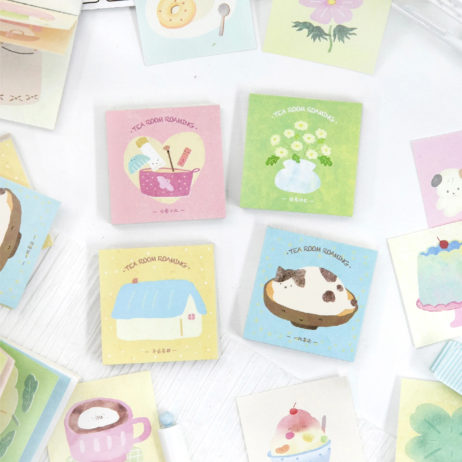 50sheets Tea Room Roaming Series Kawaii Cartoon Small Pattern Memo Paper DIY Handmade Scrapbook Aesthetic Craft Paper