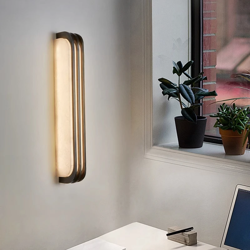Creative Minimalist LED Wall Lamp Copper Alabaster Ambient Lighting for Living Room Bedroom Hallway Garden