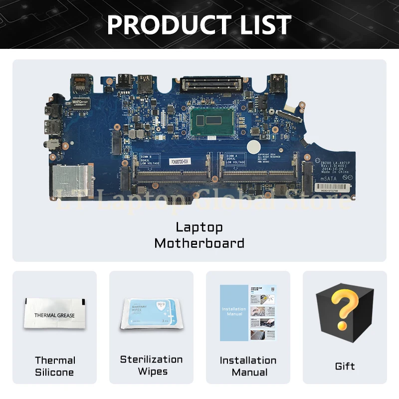 LA-A972P notebook mainboard For DELL Latitude E7250 CN-02YX3C 02YX3C Laptop Motherboard I5-5200U DDR3 