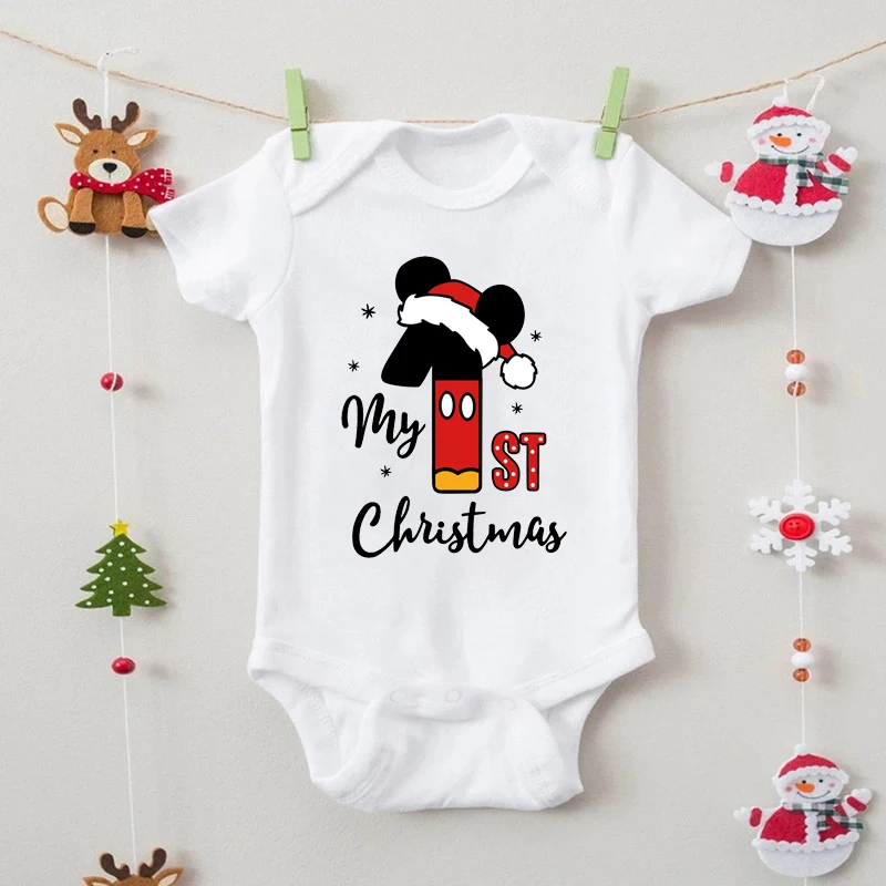 My First Christmas Newborn Baby Bodysuits Micky Mouse Christmas Rompers Cotton Cartoon Boys Girls New Year\'s Outfits Xmas Gift