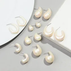 Trend Acrylic Geometric Imitation Pearl Stud Earrings for Women Waterdrop Earring Fashion 2024 Jewelry