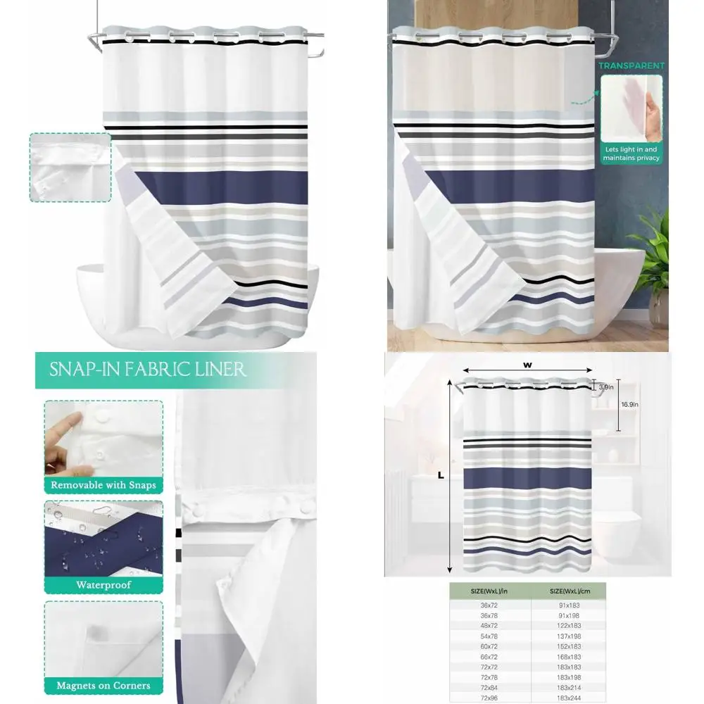 

geometric stripe waterproof shower curtain with snap-in liner, modern minimalist style