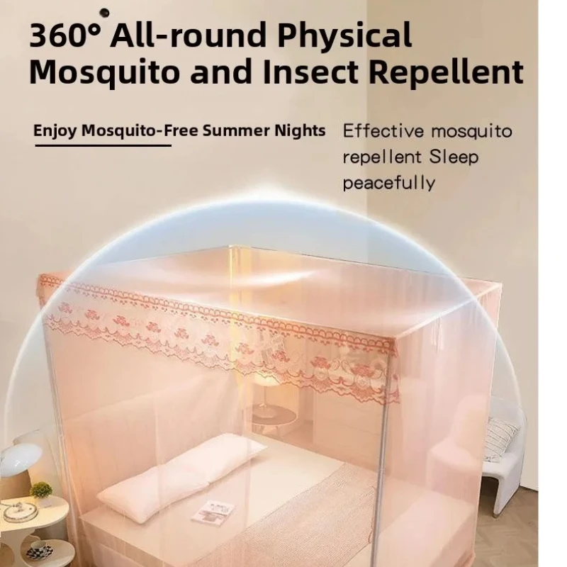 Elegant Lace Princess Bed Canopy Single Door Floor Standing Mosquito Net Encrypted Mesh Full Protection Bed Curtain for Bedroom view 3