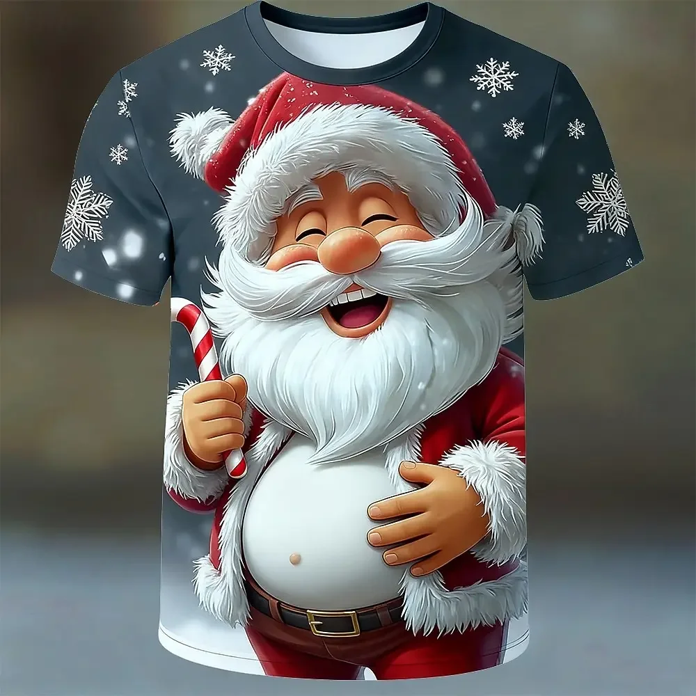 Men's Christmas Santa 3D Print T-Shirt Festive Holiday Design Crew Neck Short Sleeve All Seasons Party Casual Wear