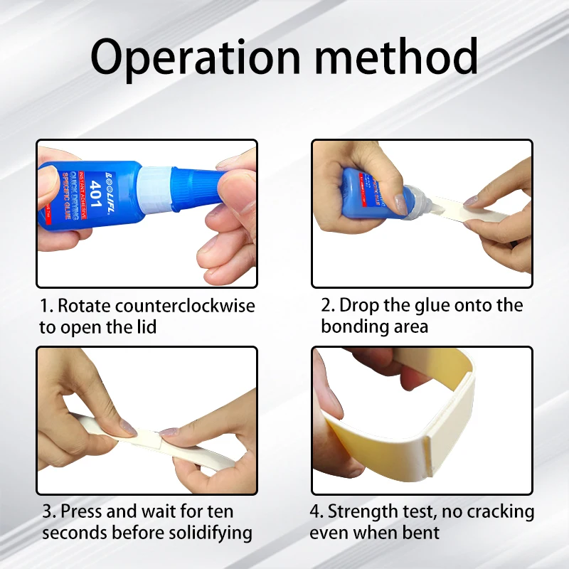 Cola 401 transparente super forte de 20ML, secagem instantânea, aplicável a cola multifuncional para metais, plásticos e acessórios