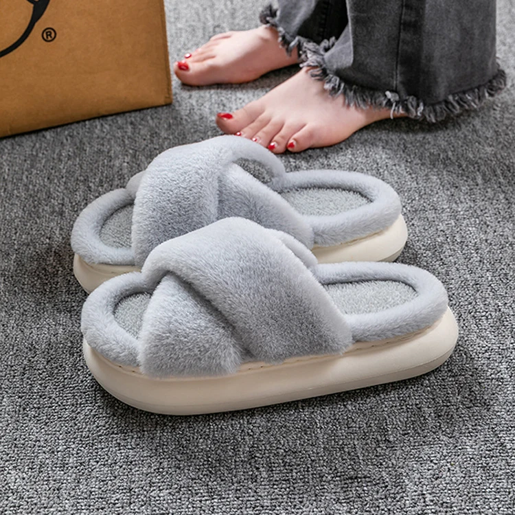 Flauschige Hausschuhe Frauen Haus Wohnungen Modedesigner Winters chuhe Damen Indoor Casual Plüsch Plattform Schuhe elegant groß – Detail 16