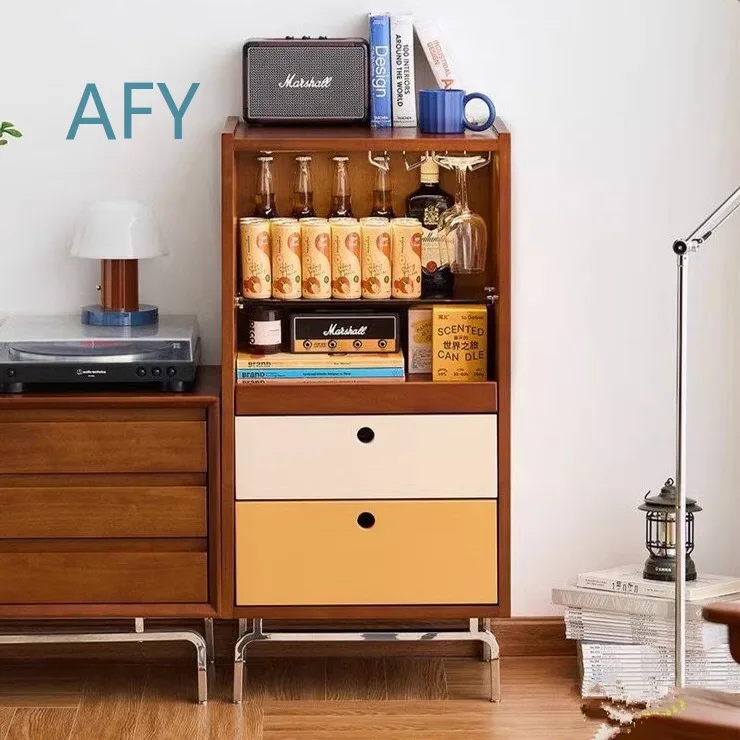 Vintage Dining Sideboard Cabinet for Modern Nordic Living Room Storage Display Cabinet with Color Block Design Solid Wood
