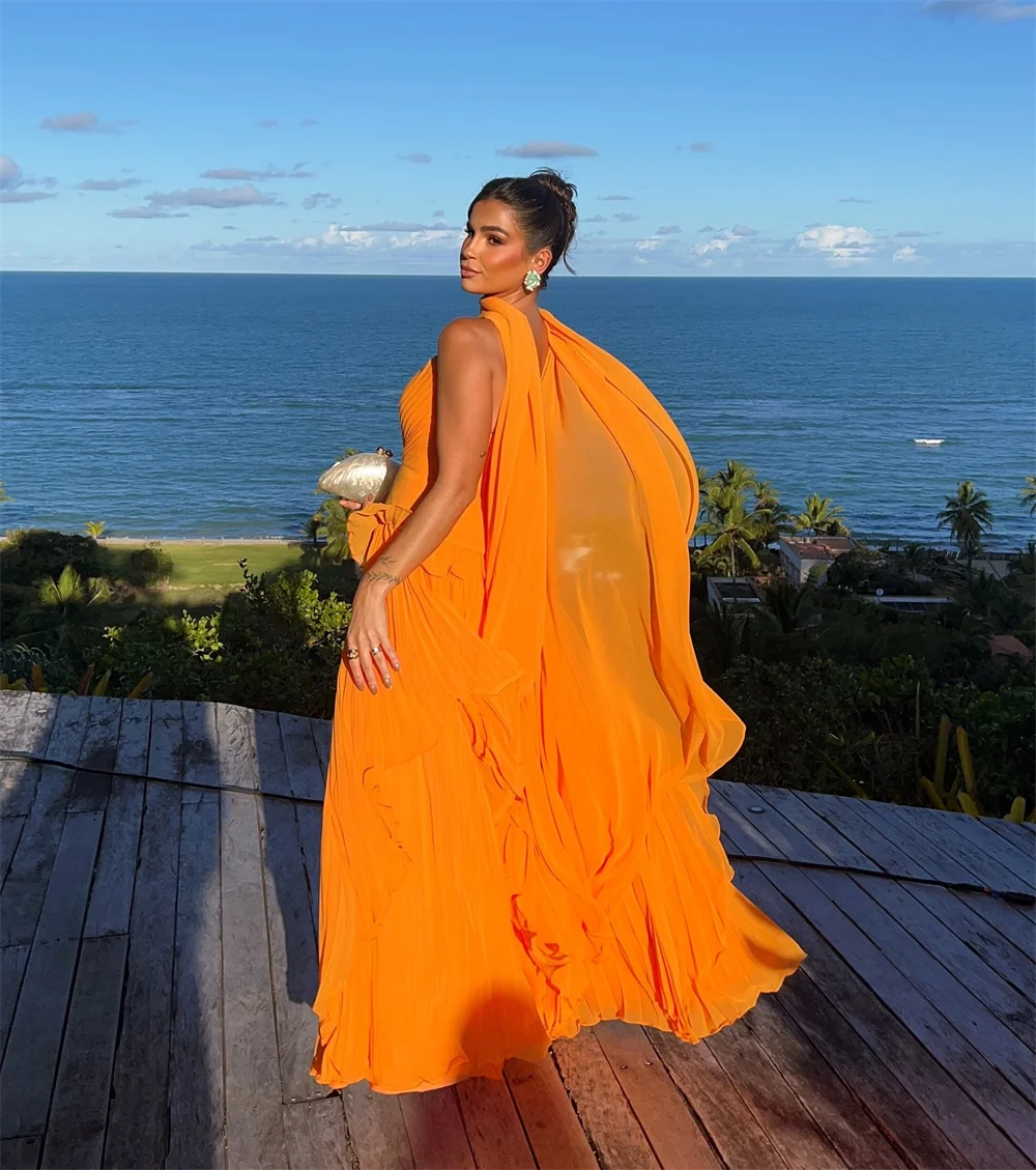 Cathy Aanpassen Oranje Gedrapeerde Chiffon A-lijn Galajurk Eenvoudige Strapless vestidos de noiva Vloerlengte Avondjurken 2025