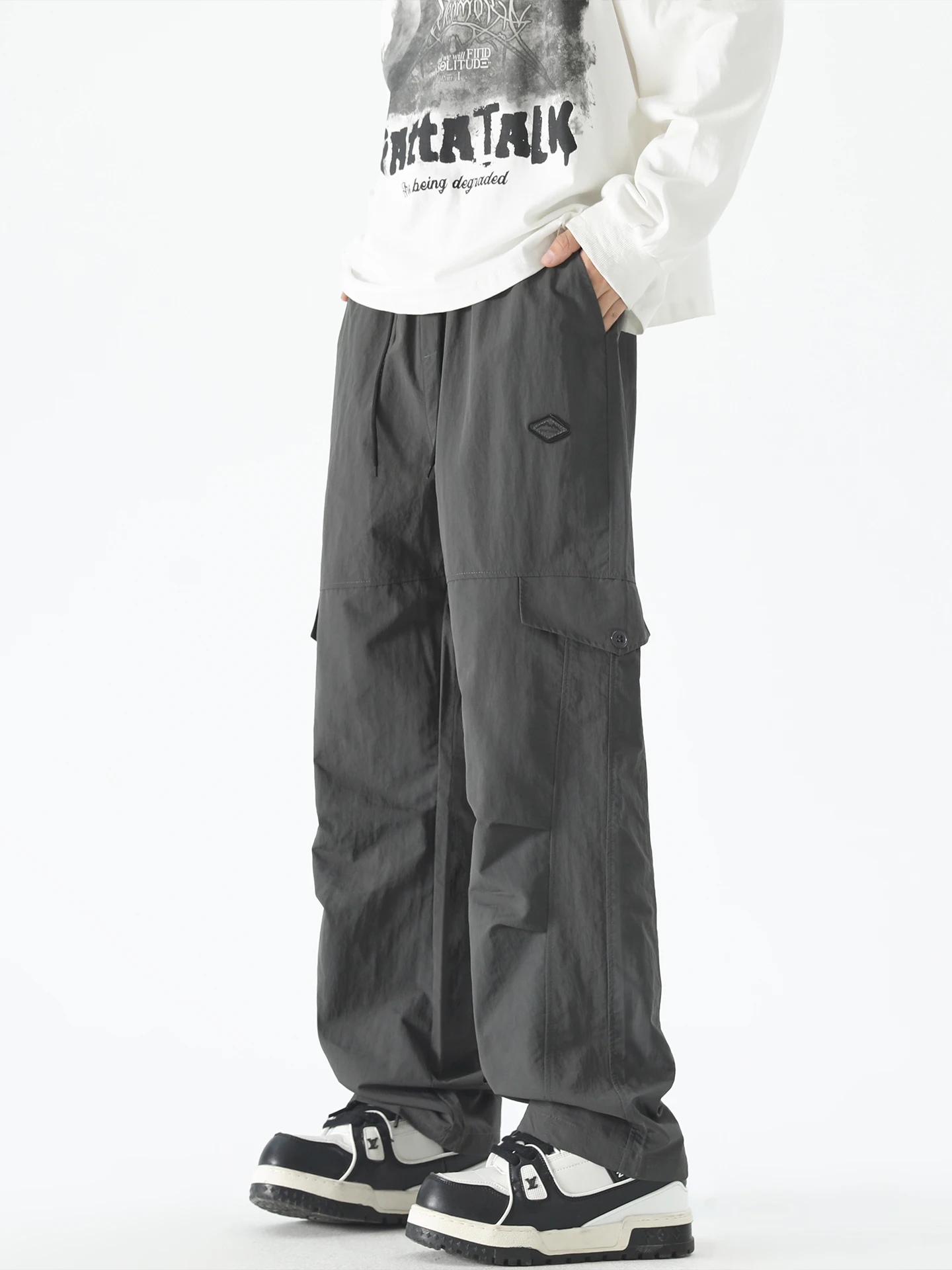 

Мужские летние тонкие брюки из ледяного шелка Qui Dry Tee-Proof: повседневные свободные прямые брюки-карго для работы