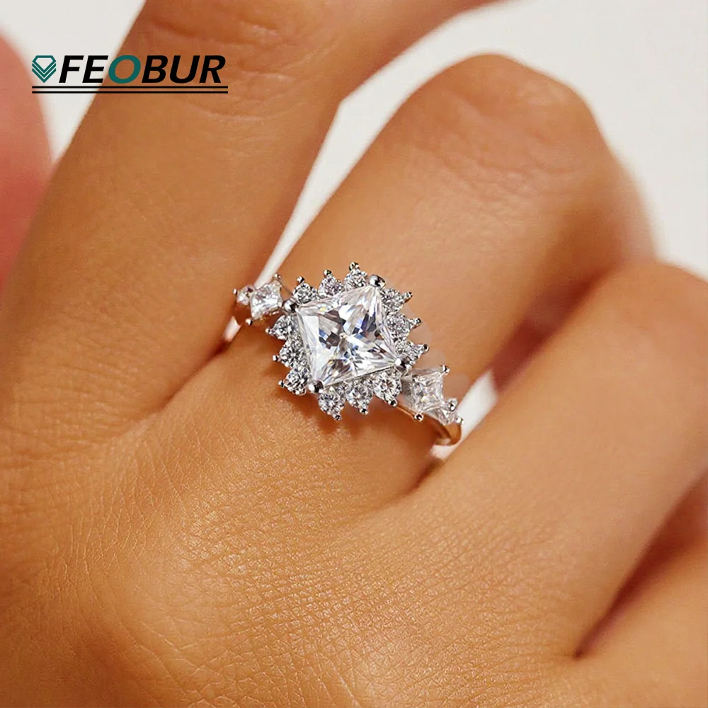 

FEOBUR обручальное кольцо с муассанитом огранки принцессы 1,2 карата для женщин, стерлинговое серебро 925 пробы, кольца на годовщину свадьбы, ювелирные изделия
