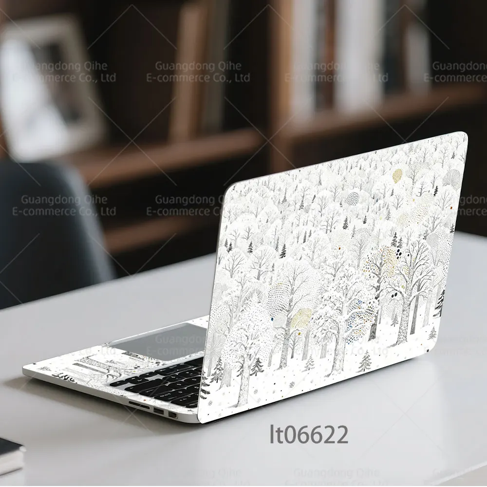 2PCS Winter Forest Doodle Laptop Skin Sticker, Minimalist White Botanical Art Decal Cover for Macbook HP Dell Lenovo 11-17 inch