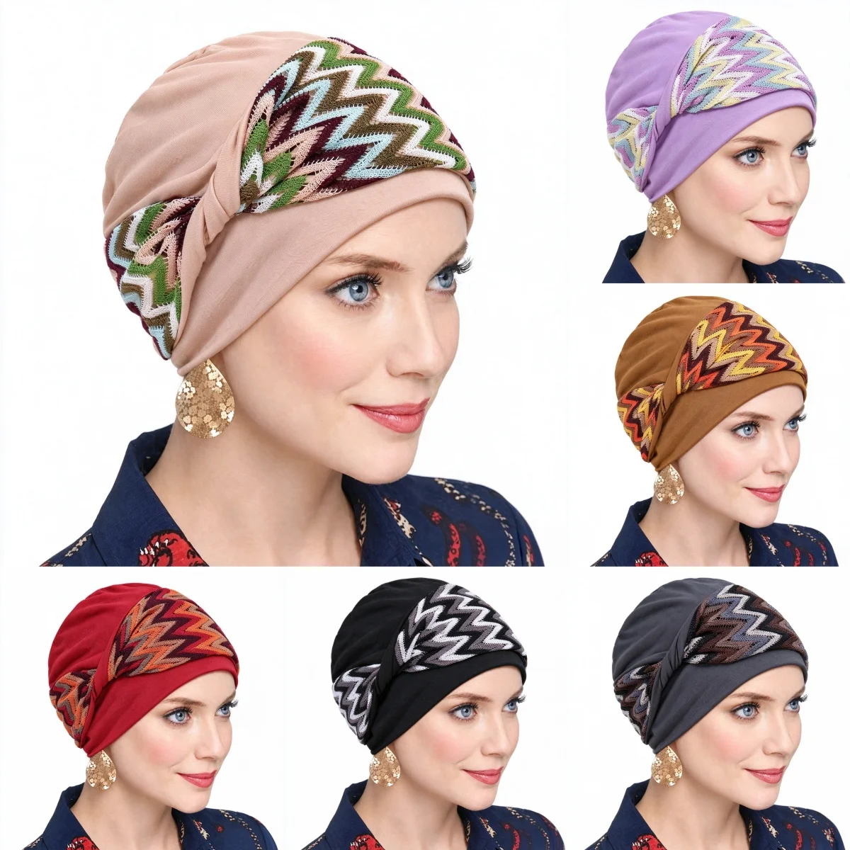 Trendy Printed Women HIjabs Muslim Ladies Soft Elastic Stretchy Chemotherapy Head Wraps Soft Breathable Turban Hat