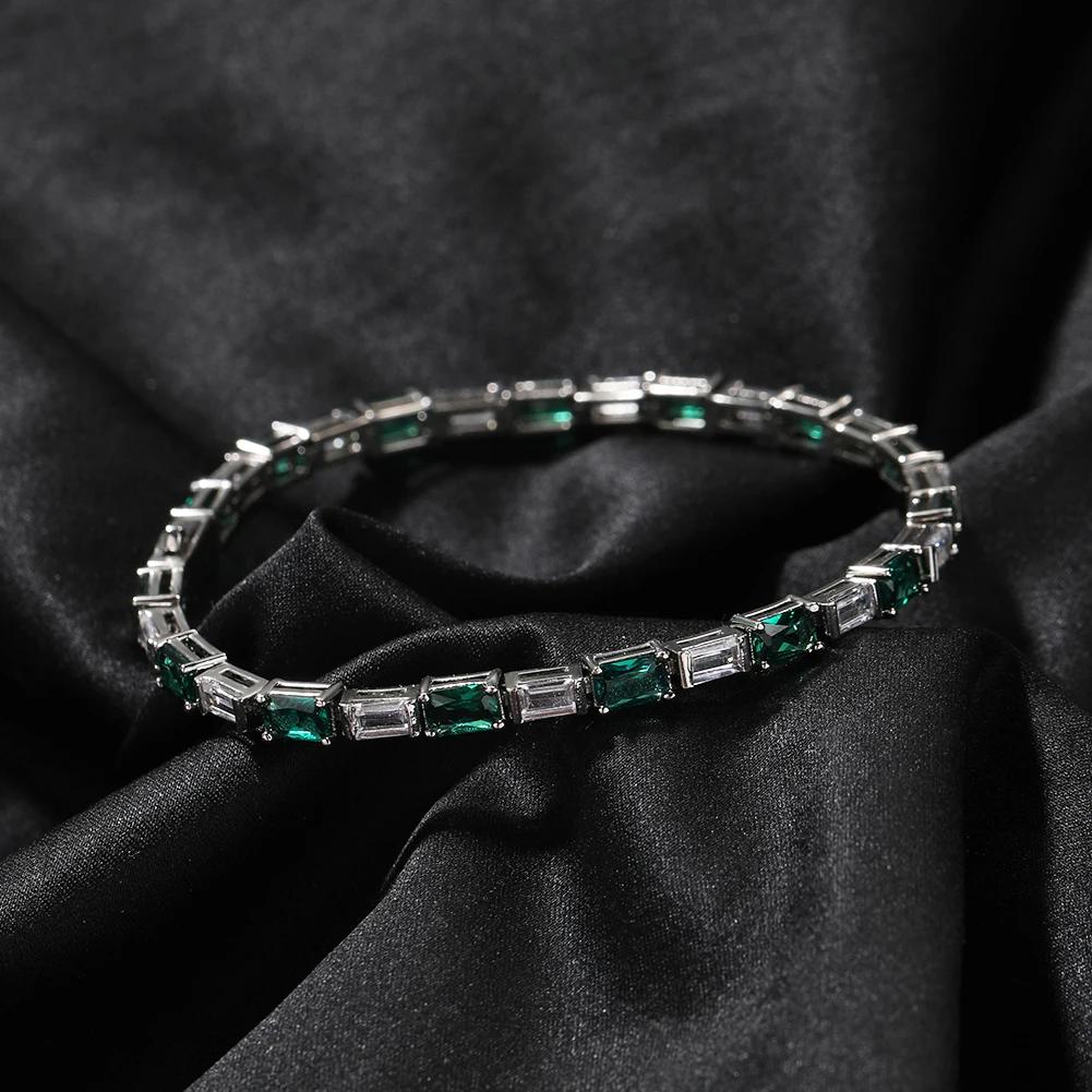 UWIN 4.5mm Square Zirconia Bracelet Emerald Color Iced Out Baguettecz Cubic Zirconia Fashion Luxury Hiphop Jewelry