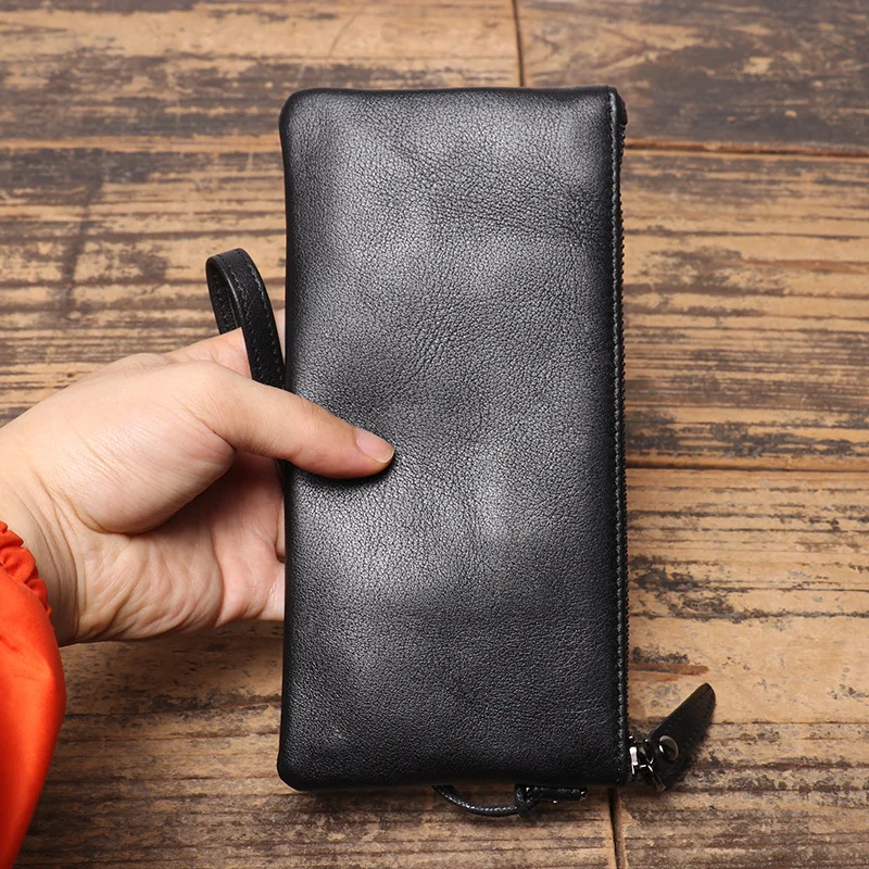 

Новый мужской кошелек из натуральной кожи, женский кошелек из мягкой кожи, тонкая ручная сумка большой емкости, лето 2023, замша