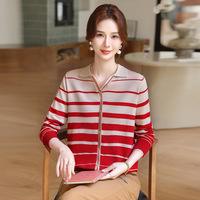 Fashionable Knitted Base Shirt for Mom Autumn Winter 2025 Striped Polo Neck Sweater for Middle-Aged And Elderly Women Comfort...