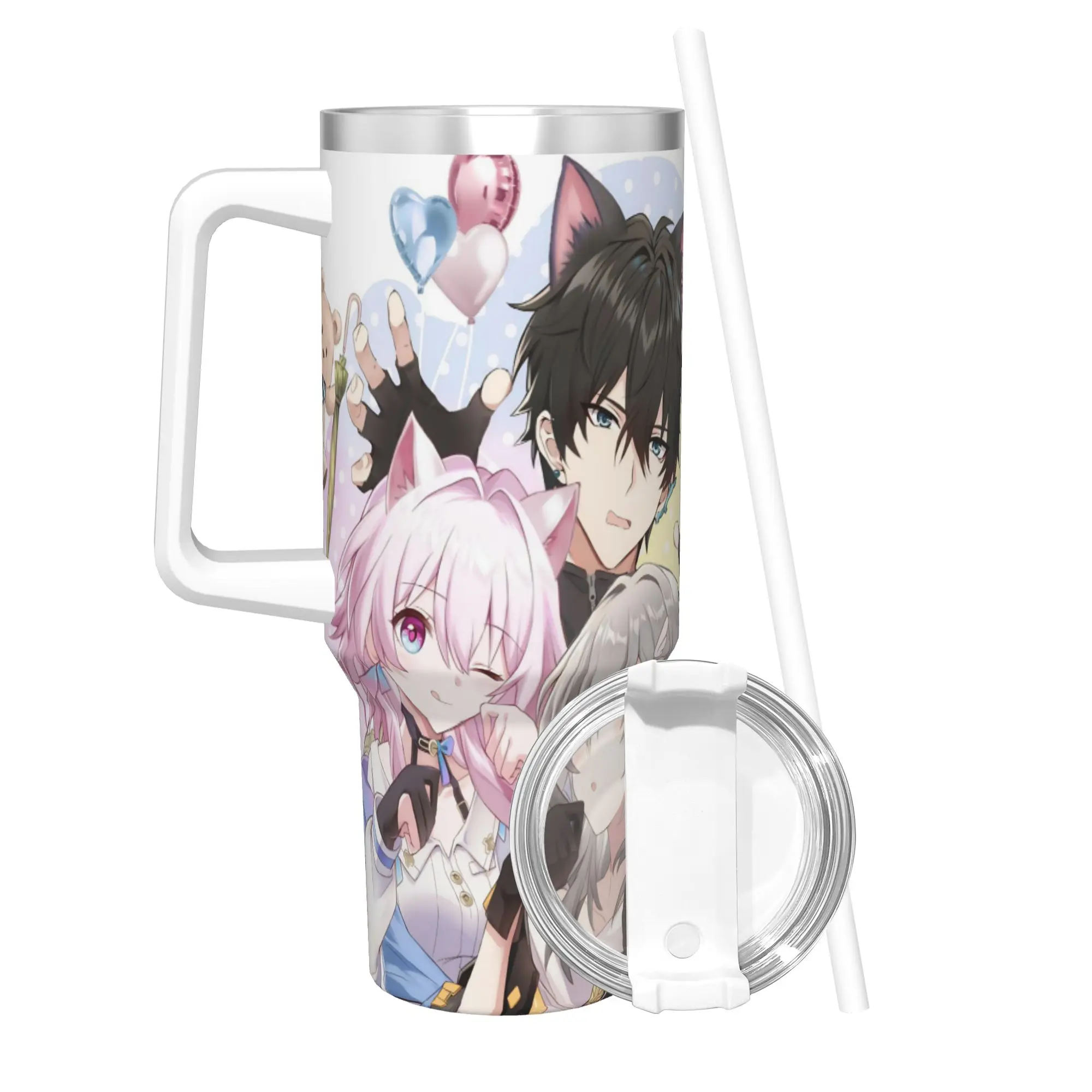 Honkai Star Rail Tumbler With Straw  Stainless Steel Travel Mug Double Wall Vacuum Insulated for Cold Or Hot 40oz
