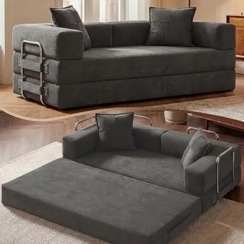 78 Inch Convertible Sofa Bed, 5-in-1 Futon Sofa Bed Pull Out Couch, Boneless Couch Bed for Living Room, Corduroy