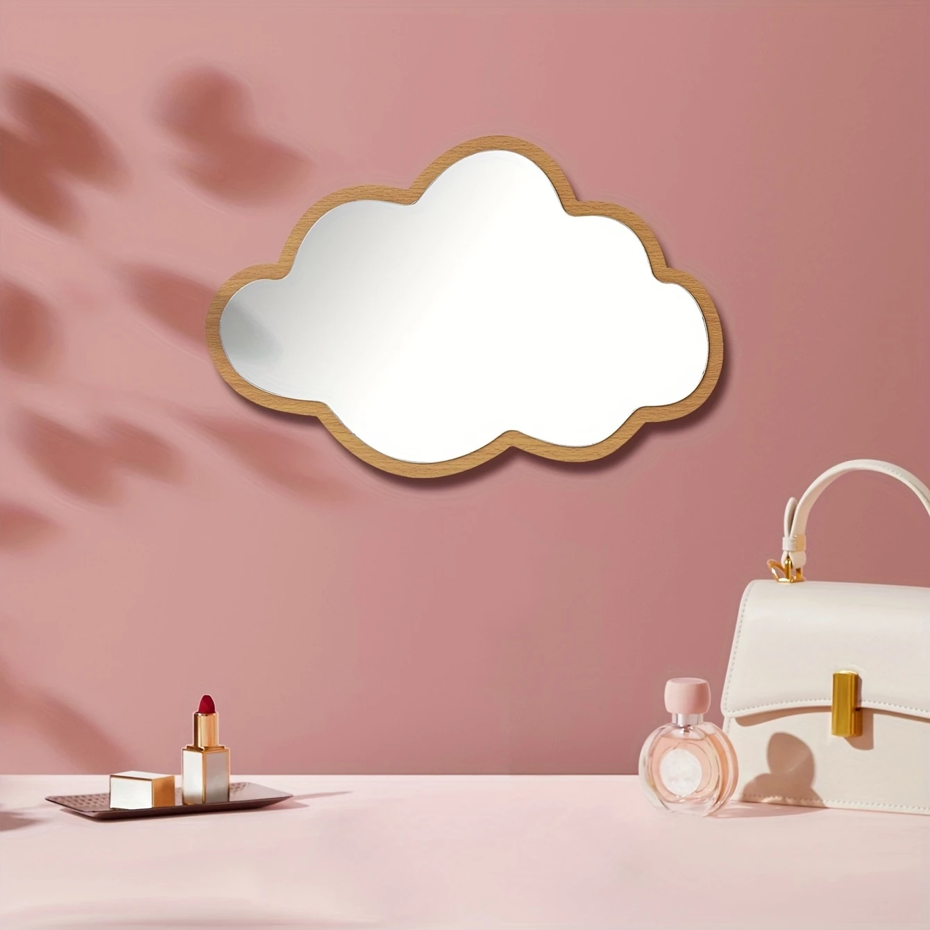 14in Cute Cloud Design Acrylic Wooden Double-Layer Decora Mirror Children's Room Bedroom Wall Mirror Makeup Mirror Girls Gifts