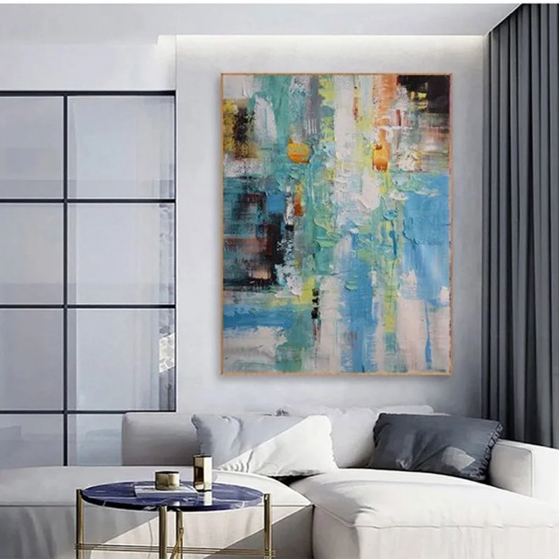 Modern Art Aluminum Framed Custom Light Green White Abstract Painting Home Hotel Office Wall Art Hanging Hotel Interior Decor