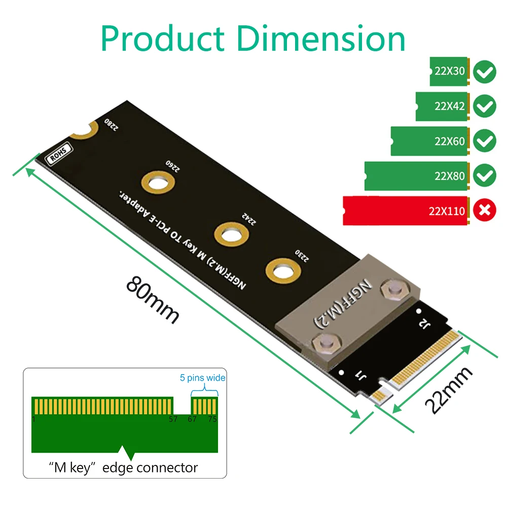 Câble d'extension M2 PCI Express 32G/bps Gen3.0, Riser PCIe x4 3.0 PCI-E 4x vers M.2 NGFF NVMe M Key 2280 Riser Card