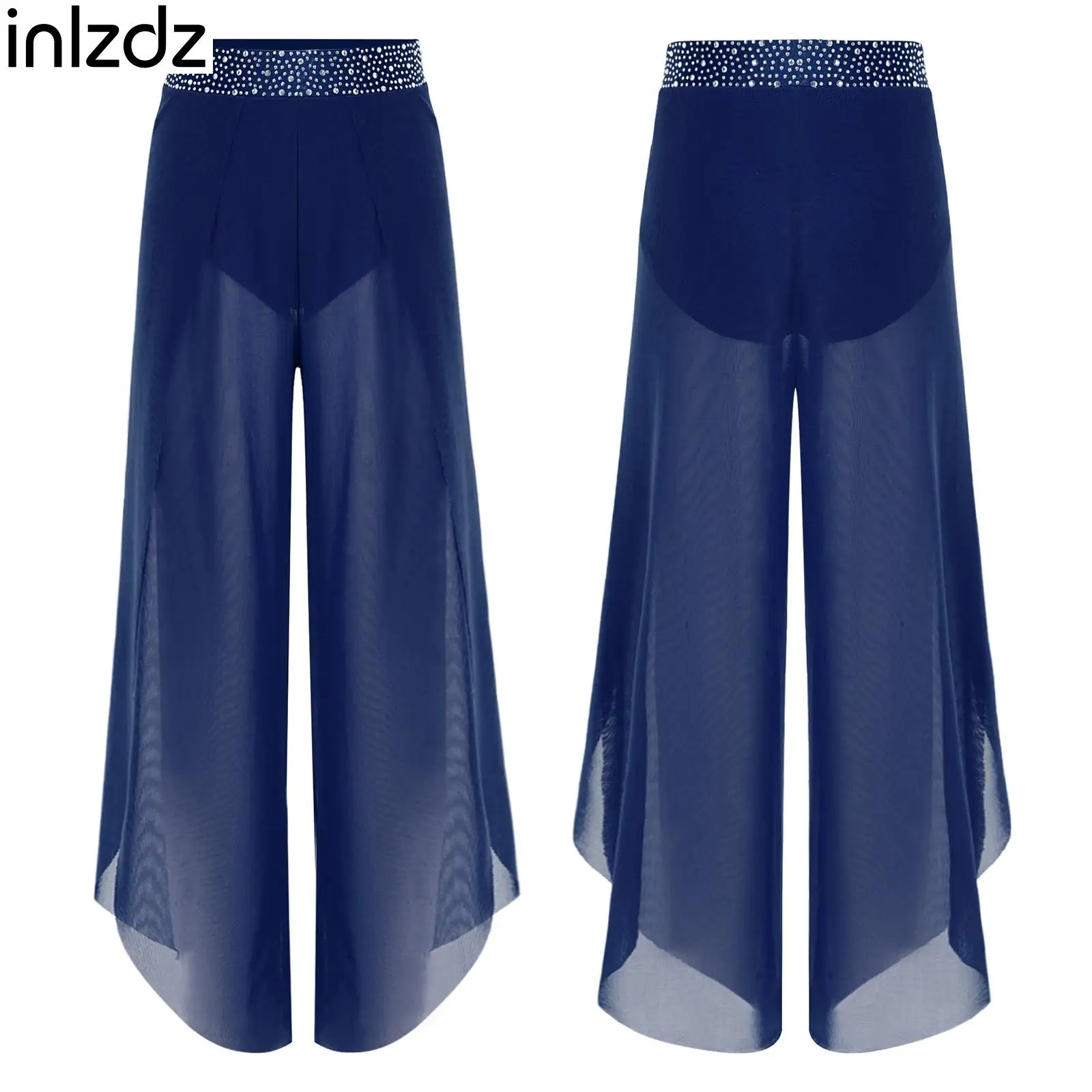 

Mesh Wide Leg Pants for Girls Modern Ballet Dance High Waist Palazzo Trousers Kid Classical Dance Stage Competition Dancewear