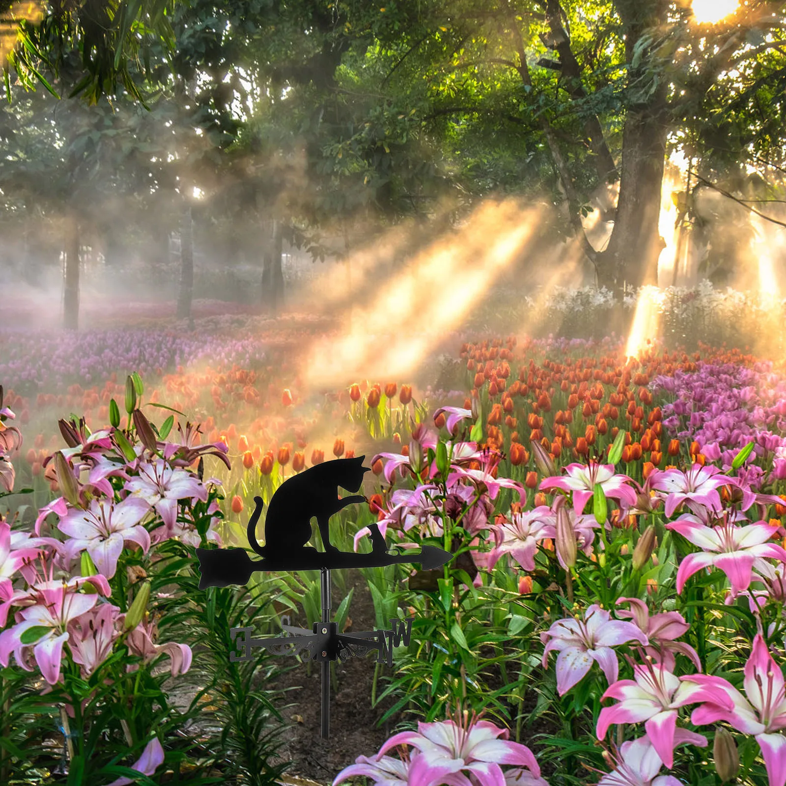 

Cat Weather Vane Stainless Steel Ground Insert Wind Direction Indicator For Garden Yard Lawn Patio Metal Stake Decor