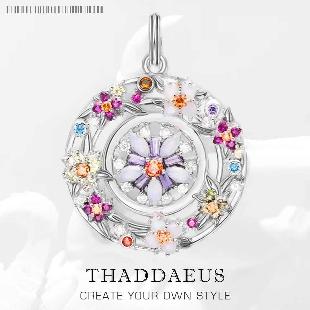 

Pendant Colourful Stones Flowers Amulet Brand Fine Jewelry Europe 925 Sterling Silver Bohemia Gift For Woman