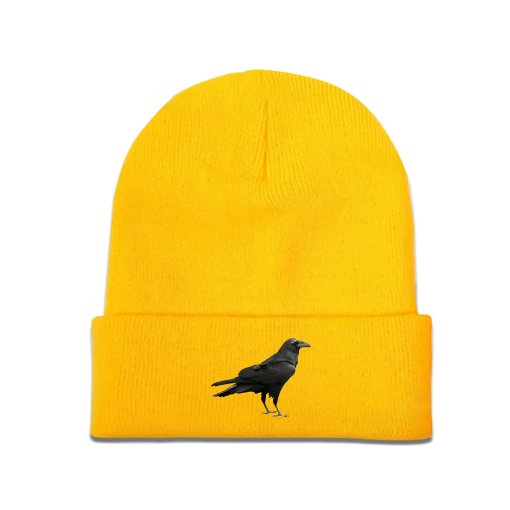 Vintage Black Crow Winter New Men's Knitted Hat Fashion Versatile Women Outdoor Sports Leisure Warm Hat Thick Elastic Winter Hat