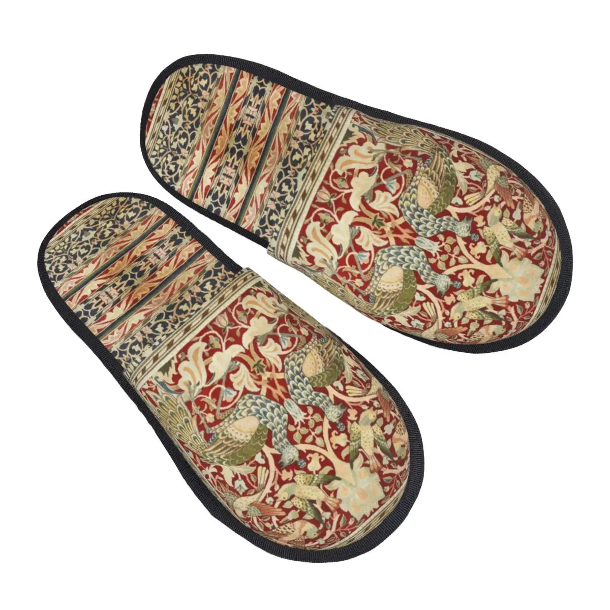 Custom William Morris Vintage Comfort Scuff With Memory Foam Slippers Women Floral Textile Pattern Spa House Shoes