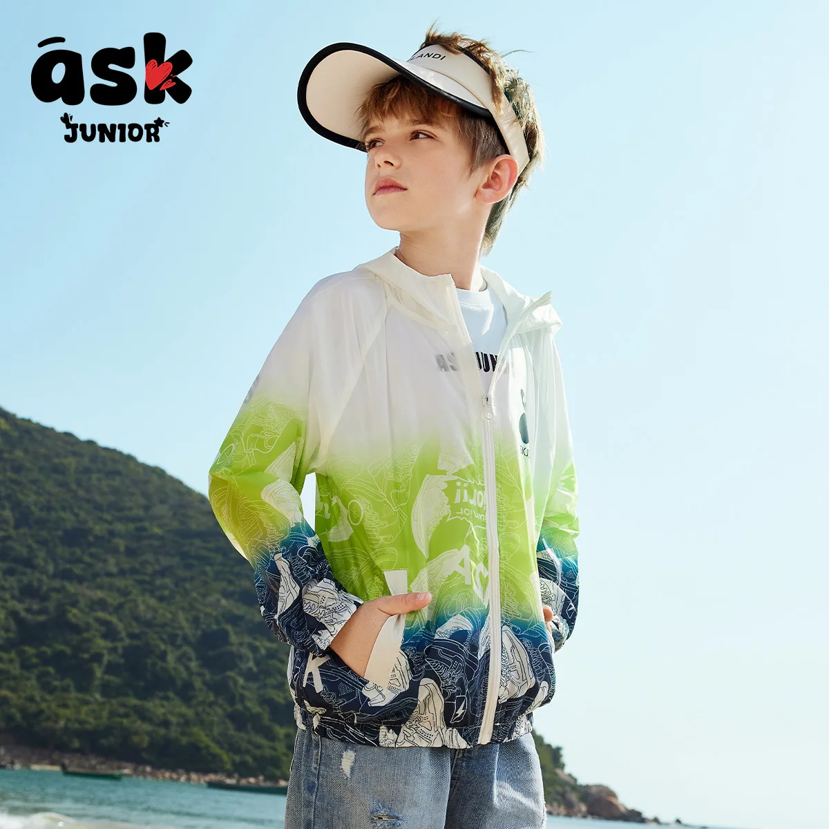 ASK JUNIOR Boys ملابس صيفية لتكييف الهواء، ملابس جلدية للأطفال، سترة بغطاء للرأس مطبوعة بألوان متطابقة #5