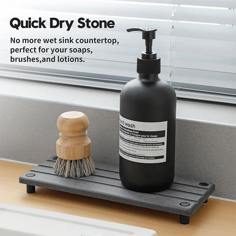 

Water Absorbing Stone Tray for Sink,Diatomite Bathroom Counter Tray,Faucet Drying Mat Protector Coaster Dispenser Sponge Holder