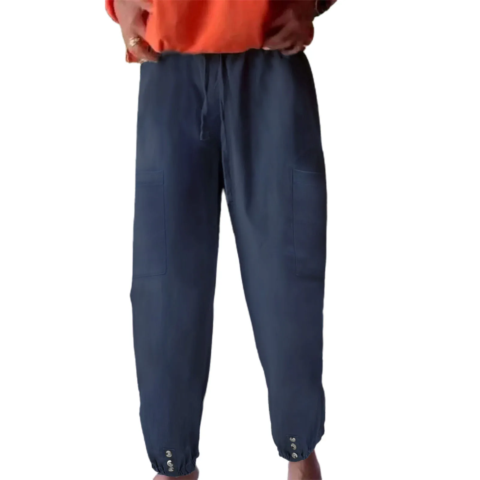 Women Cotton Linen Pants 2024 Autumn Solid Color Elastic Waist Loose Straight Trousers Female Harajuku High Waist Wide Leg Pants