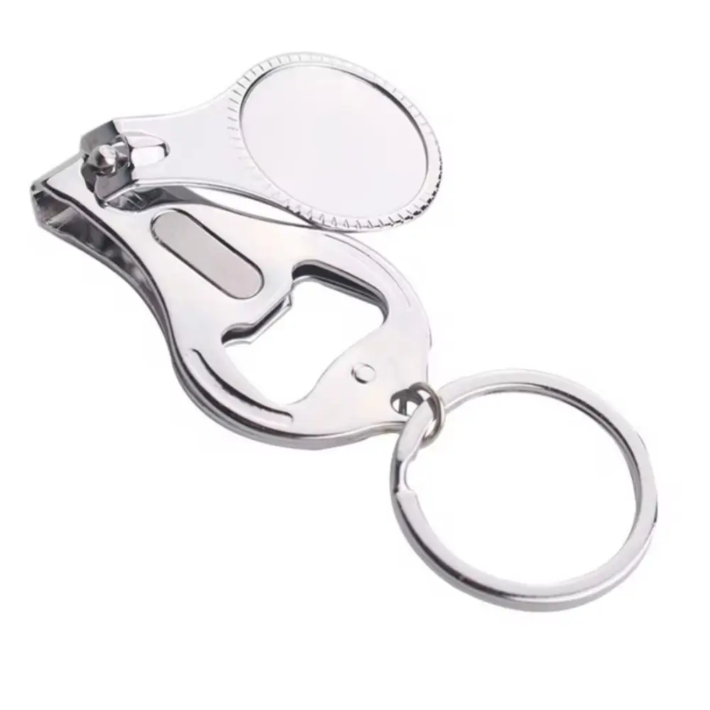 3 in 1 Nail Clippers Keychain Multifunctional Toenail Pedicure Bottle Opener Kering Round Shape Carbon Steel