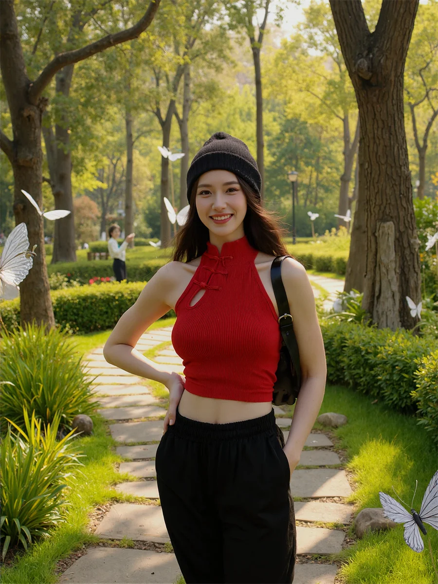 

Tanks Tops Women Chinese Style Stand Collar Slim Button Crop VestMetallic Shine Tank Bodycon Party Futuristic Daring Baddie Look