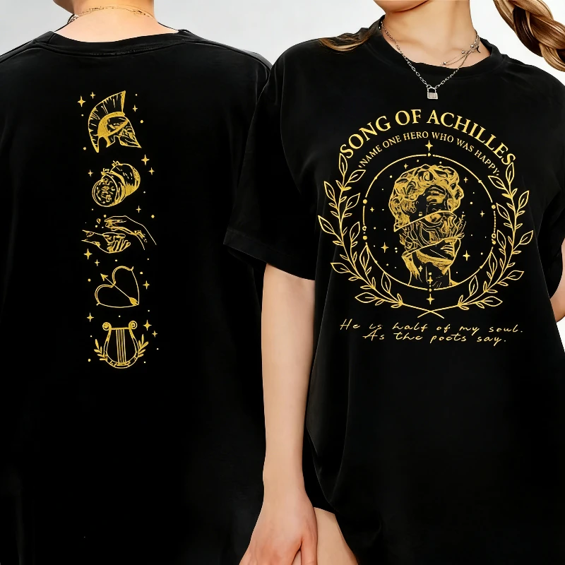 Song of Achilles Shirt and Patroclus Name One Hero Book Lover Bookish Printed T-shirt Tops Crewneck Casual Regular Short Sleeve