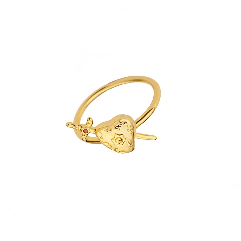 Heart Sword Gold Color Rings for Women Vintage Punk Stainless Steel Finger Ring Female Fashion Wedding Jewelry Waterproof Gifts