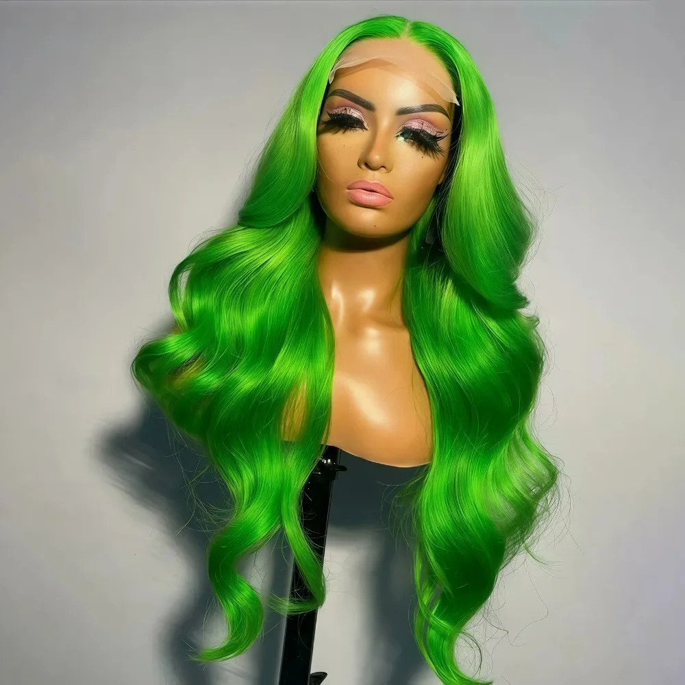 

Grass Green Color Wig Long Curly Wavy Wigs Synthetic Hair Free Part Natural Body Wave Colored Wigs for Women Daily Party Cosplay