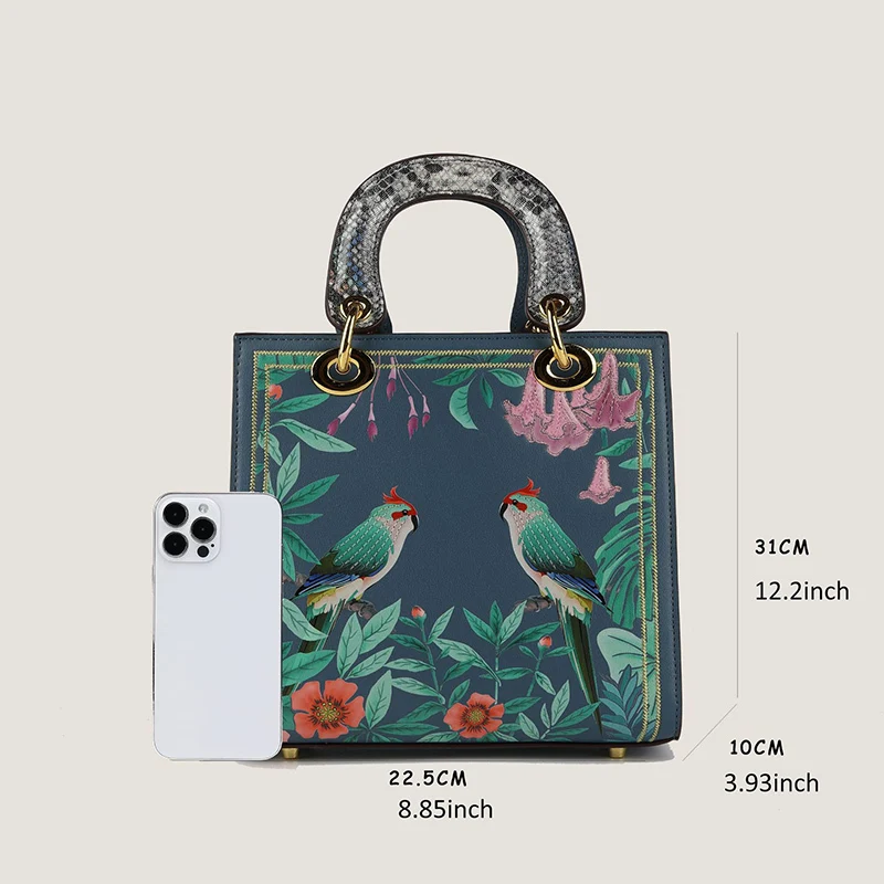 VM FASHION KISS borsa da donna con manico superiore borsa a tracolla con stampa e ricamo di uccelli volanti borsa da donna in pelle microfibra 2024