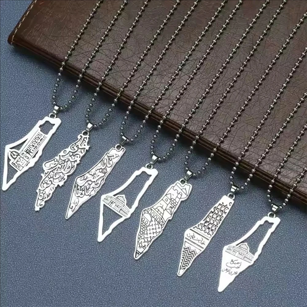 فلسطين خريطة البلد العلم قلادة قلادة للرجال النساء الفولاذ المقاوم للصدأ القلائد مجوهرات هدايا ﻿